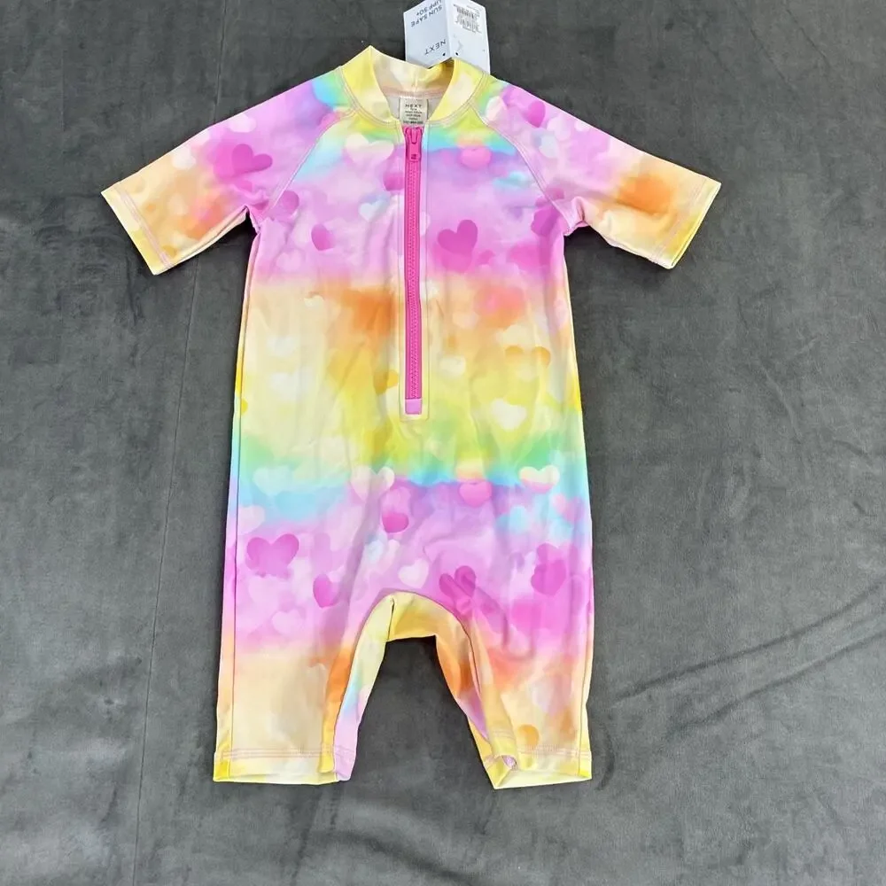 2) NEXT 5 Years UK Rainbow Print One Piece Sun Safe Swimsuits NWT Bnfts Charity
